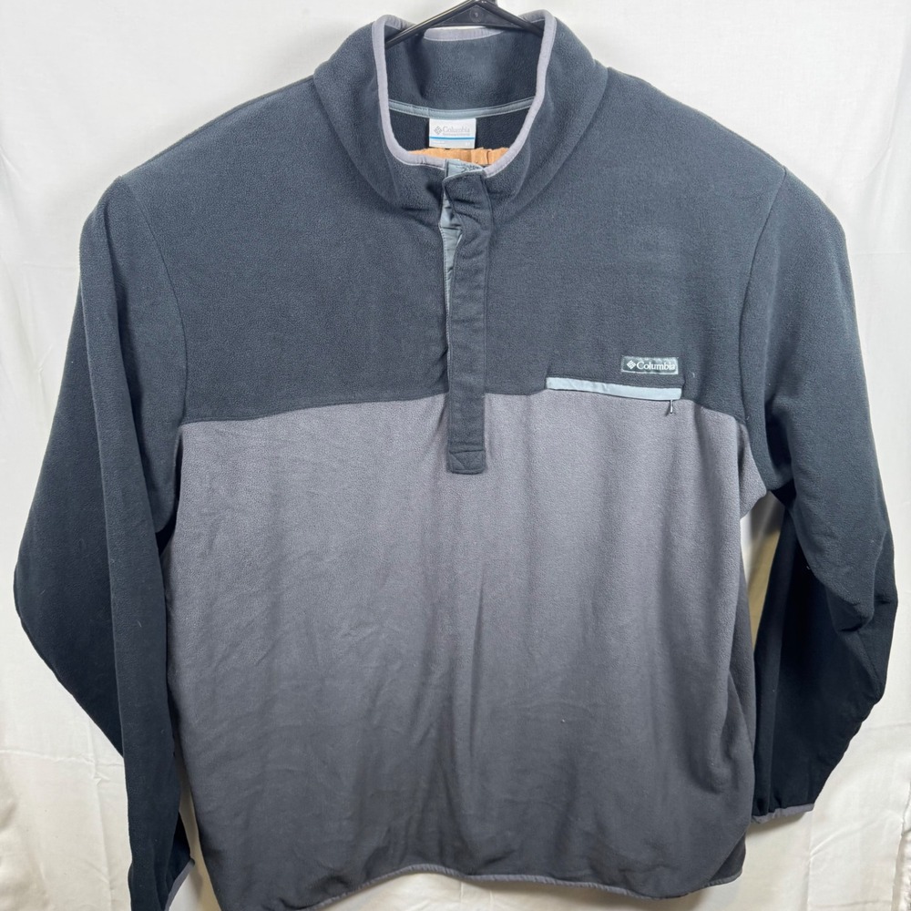 Columbia Fleece Pullover Mens 3X Grey Black Colorblock‎ Quarter Snap Mock Neck